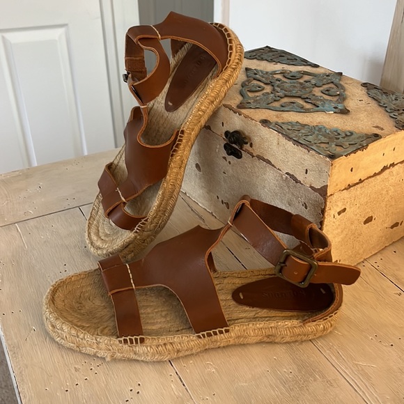 Soludos Leather Espadrilles Banded Shield Open Toe Buckle Flatform Sandals - Picture 4 of 5